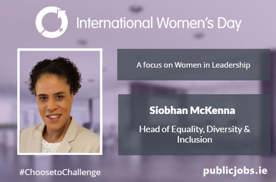 Image of woman, Siobhán McKenna, Head of Equality, Diversity and Inclusion, against purple background 